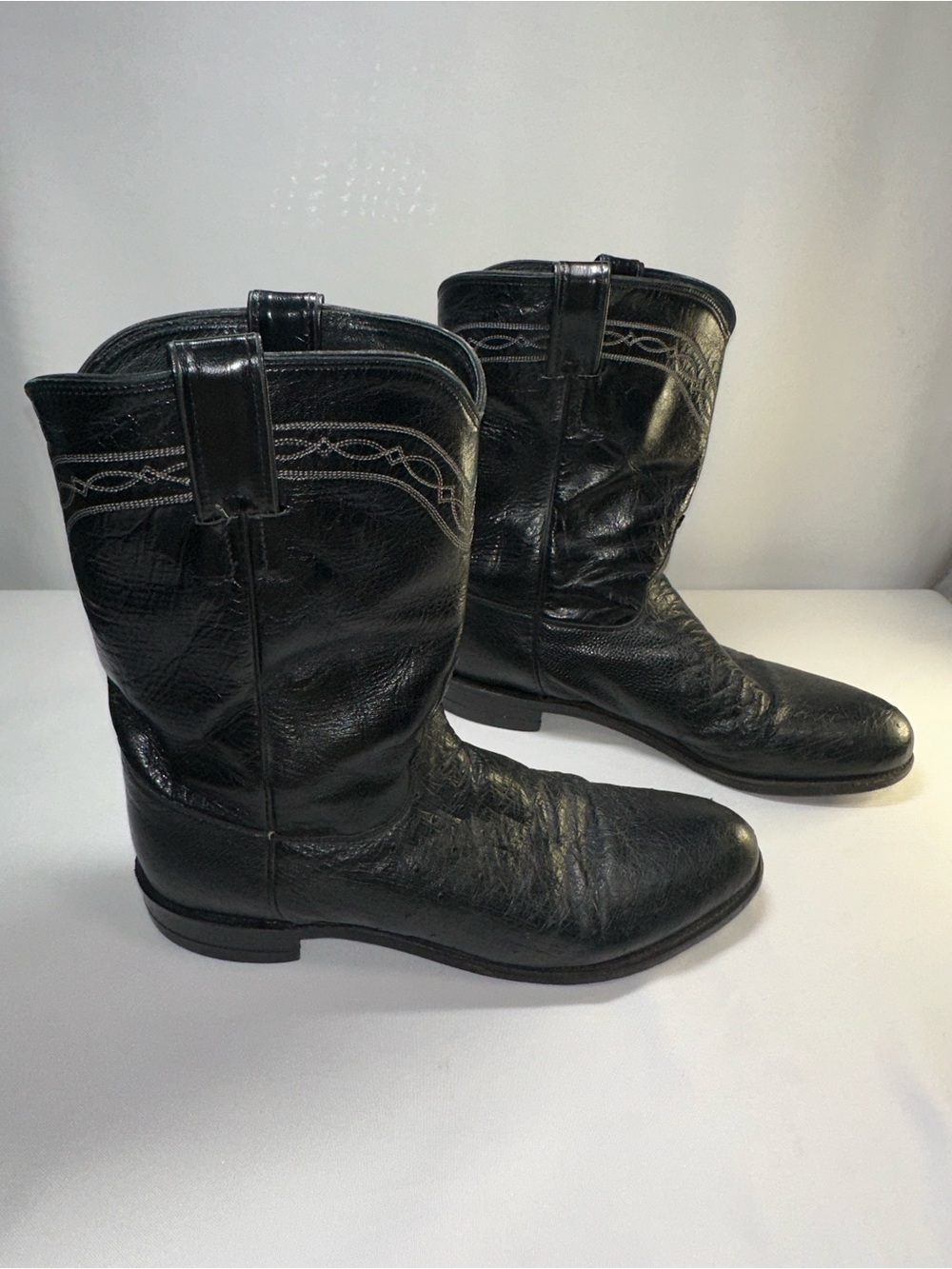 Justin Boots 11.5 B Smooth Ostrich Black Exotic Leather Cowboy Western Ropers